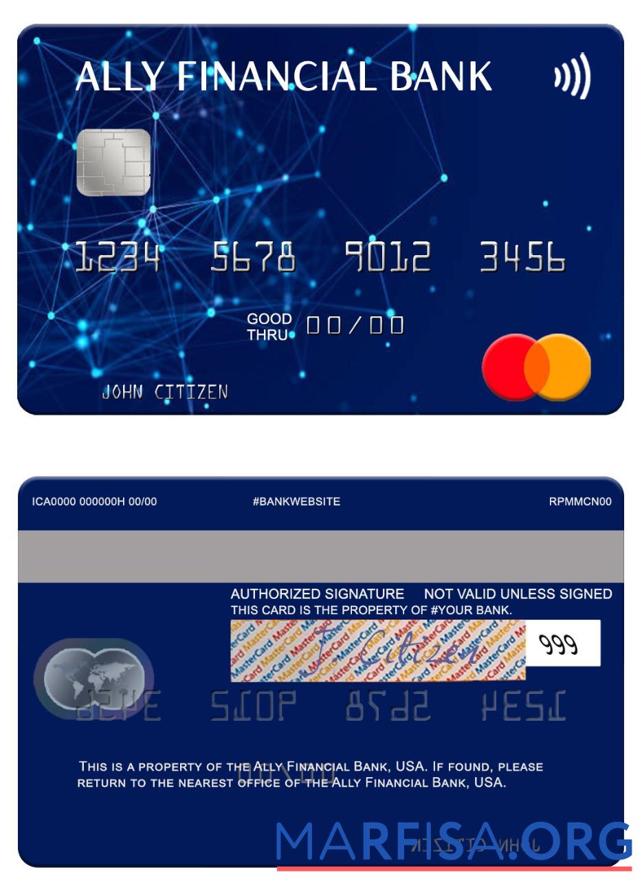 Downloadable USA Ally Financial Bank mastercard real example